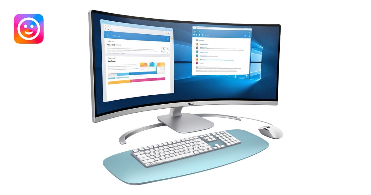 Create an emoji for UX/UI design. Show large curved monitor displaying ...