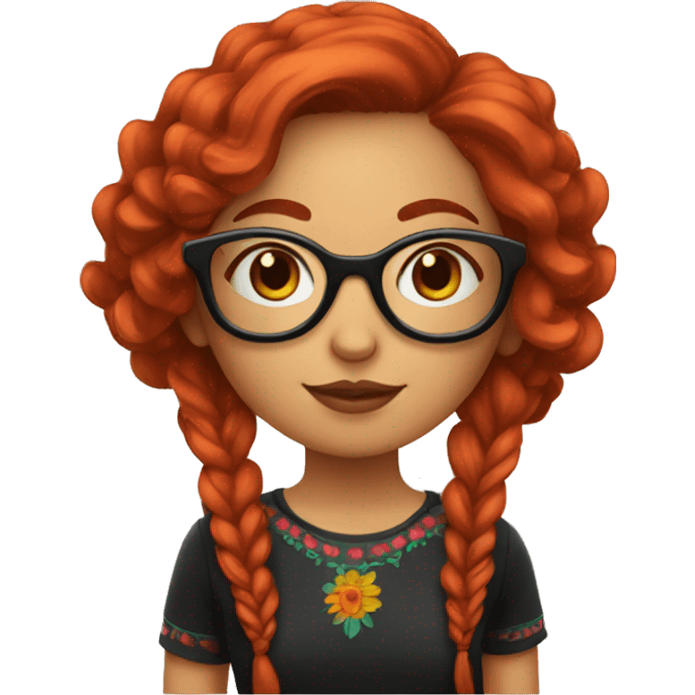 Mexican girl with big glasses with a little long red hair  emoji