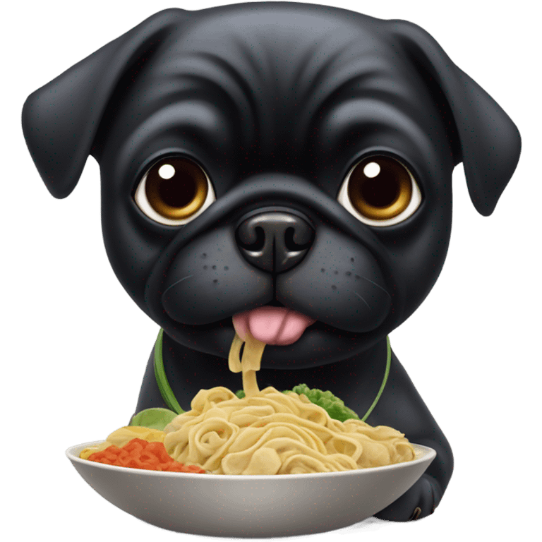 Black pug eating Chinese food emoji