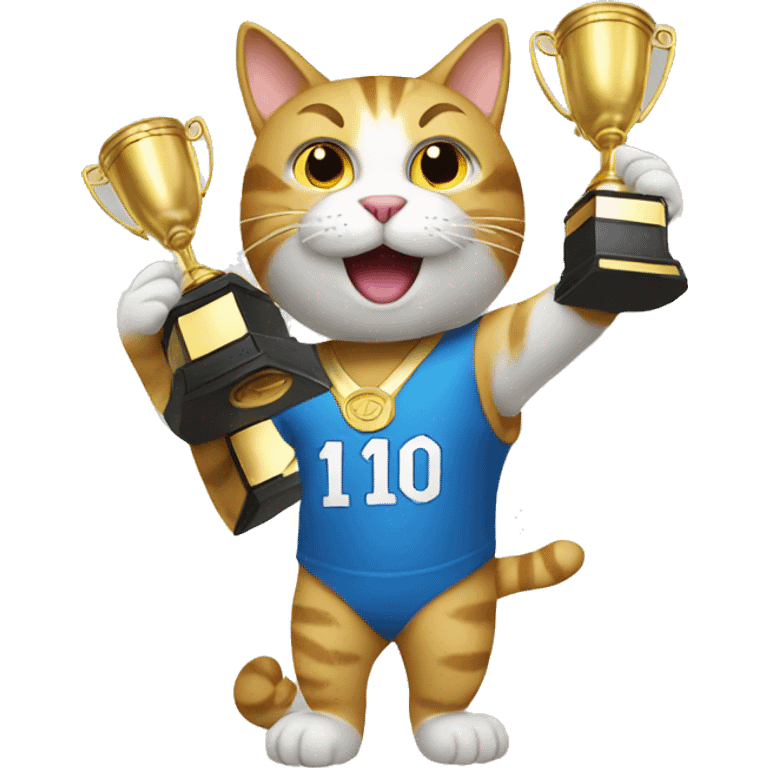 cat holding up a number 10 trophy emoji