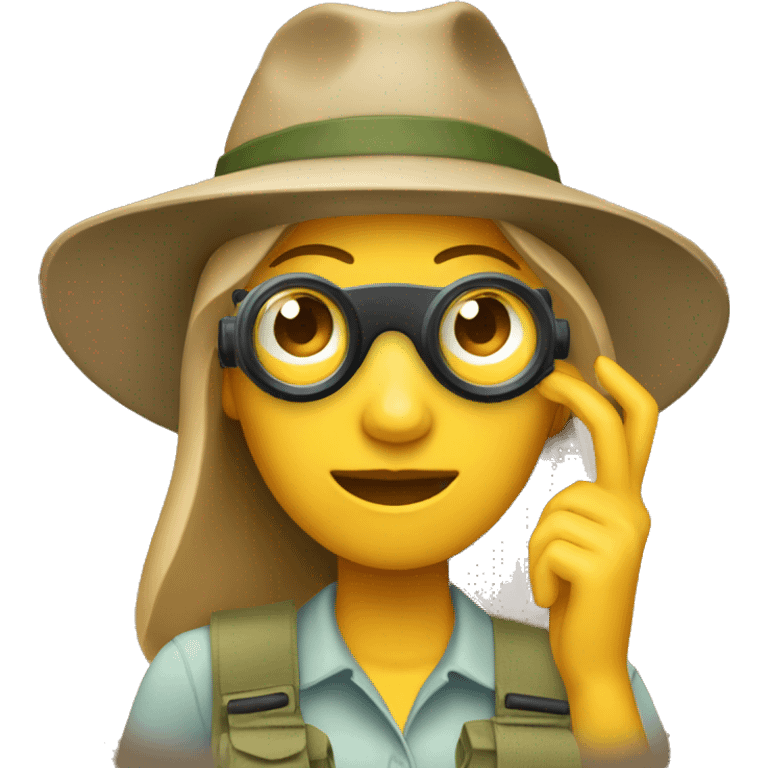 Woman using binocular safari hat emoji