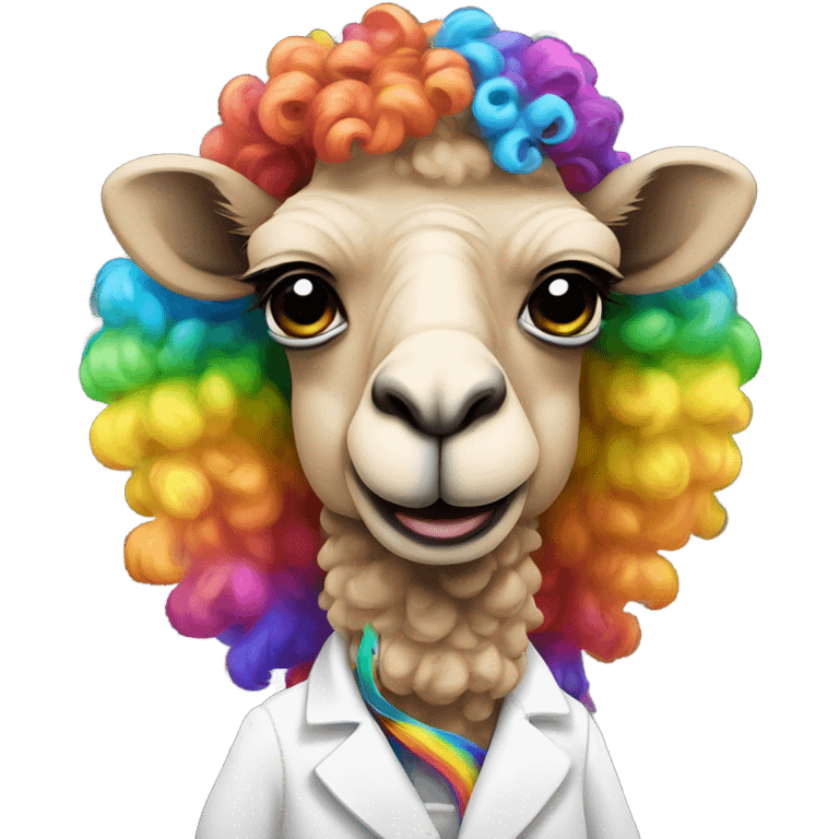 gay camel with rainbow curly hair in a white coat emoji