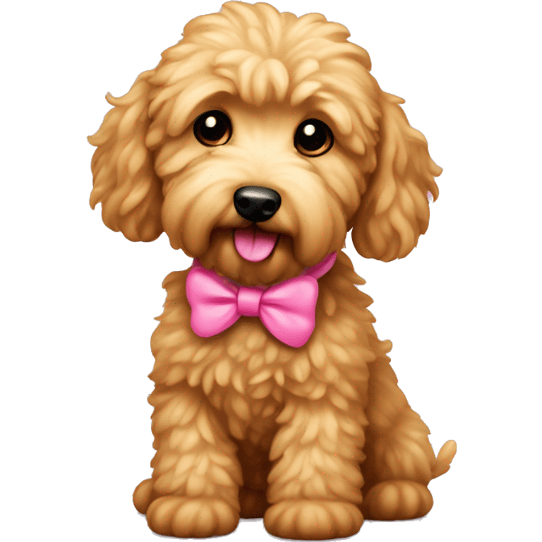 Mini golden doodle with a pink bow on  emoji