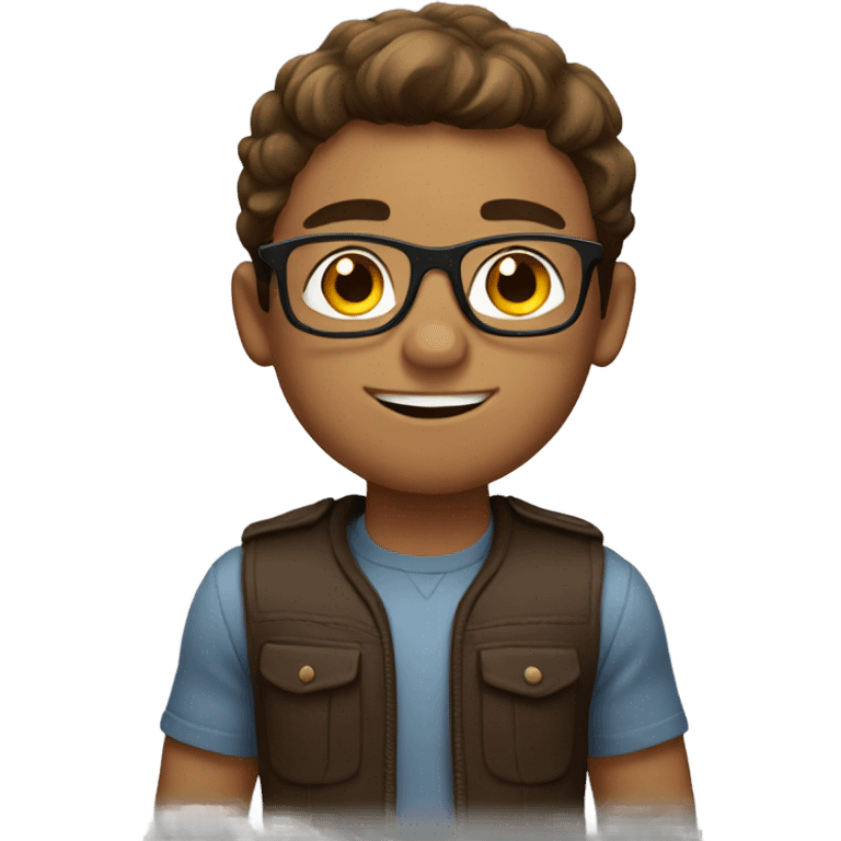 Boy with glasses, brown hair and biceps emoji