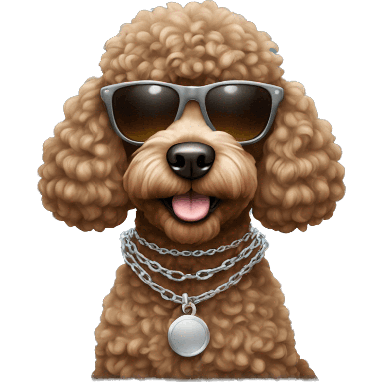 Brown Poodle wearing sunglasses and silver chain emoji