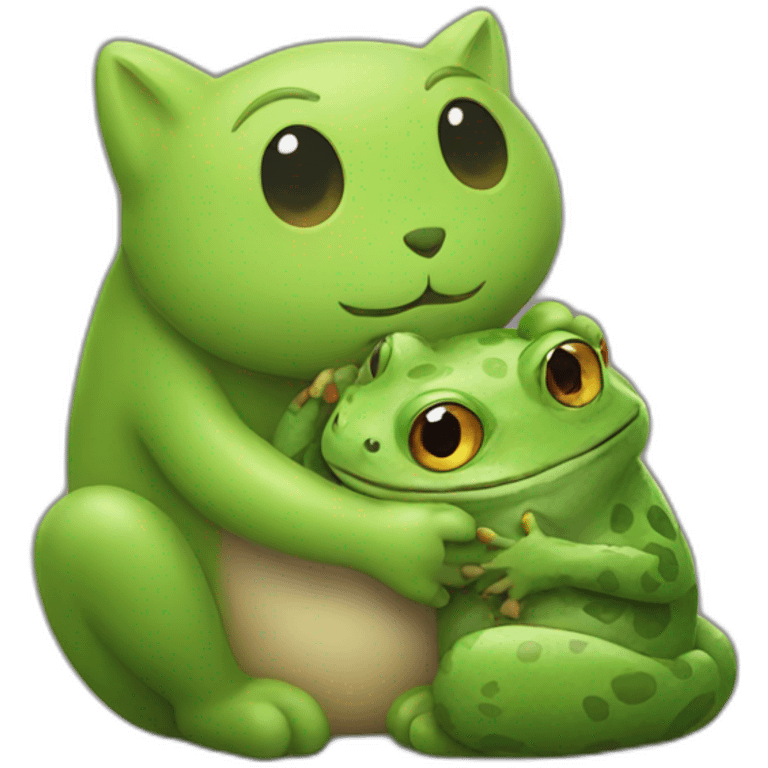 Cat hugging frog emoji