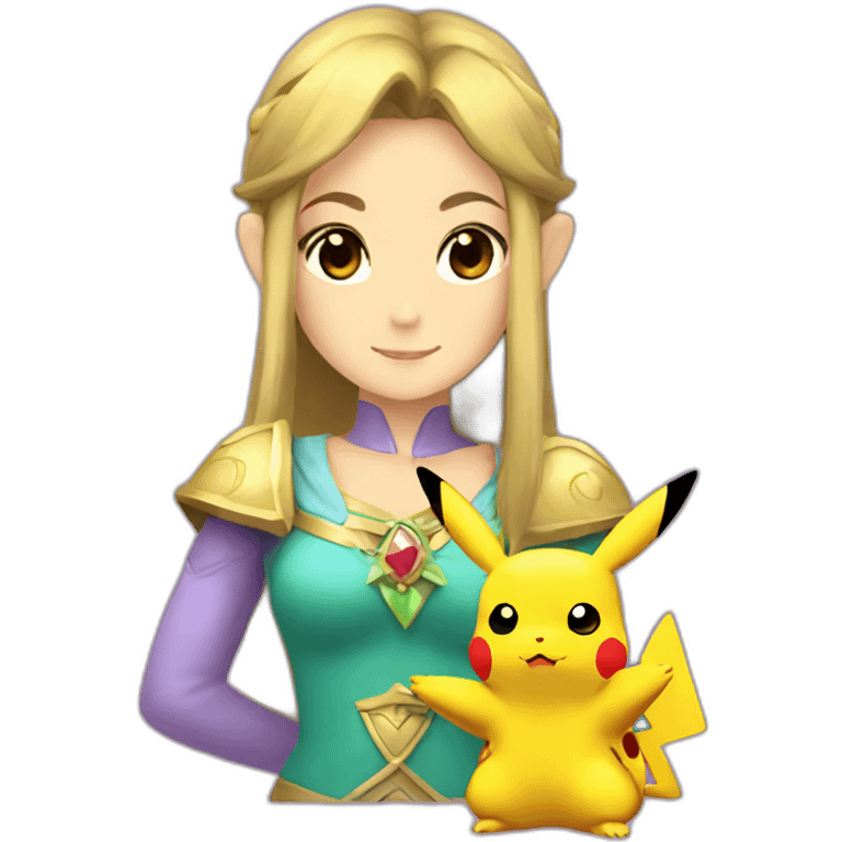 Princess Zelda cuddling a pikachu emoji