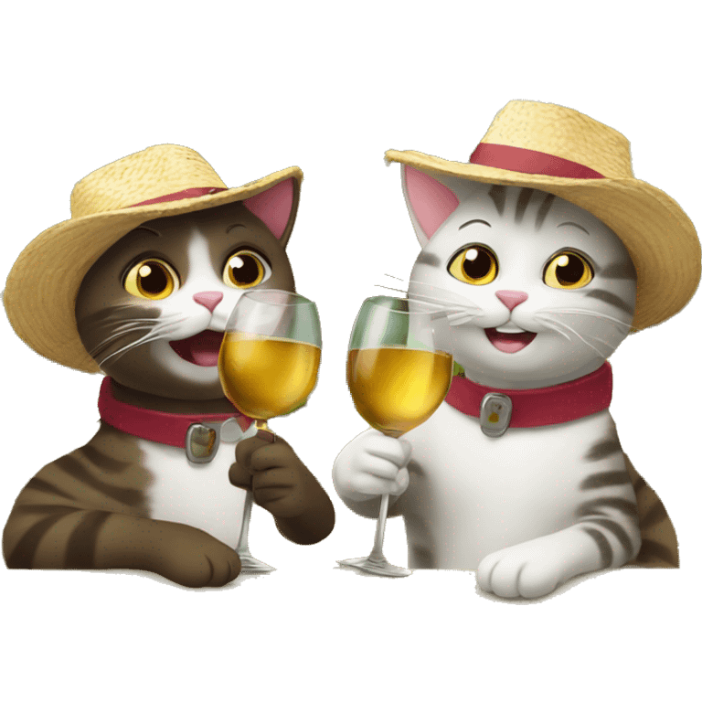 two cats drinking wine on vacation in tuscany emoji