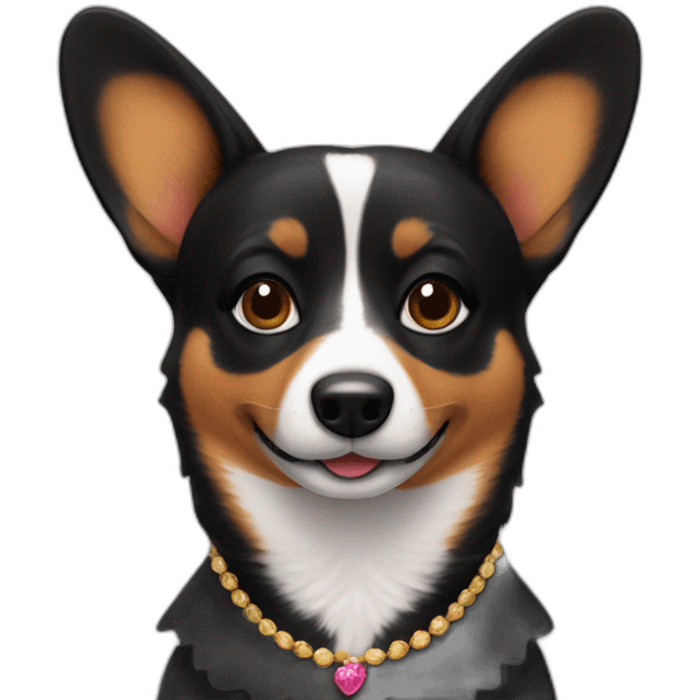 Black corgi wearing sevillana dress emoji