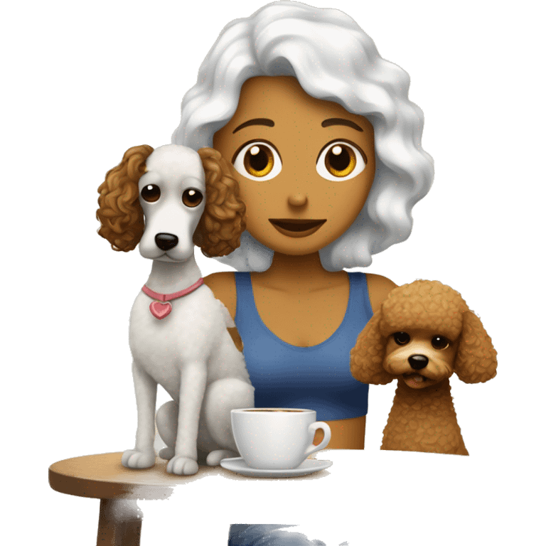 Chica con cabello café durmiendo con una french poodle emoji