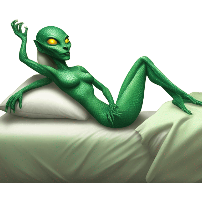 a Reptilian alien woman laying on the bed emoji