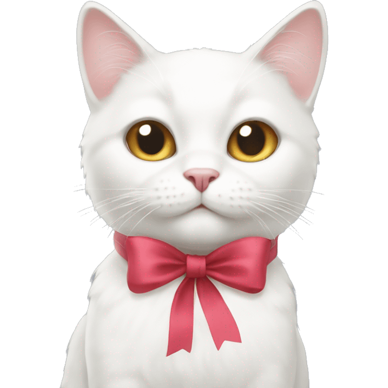 White cat with bow emoji