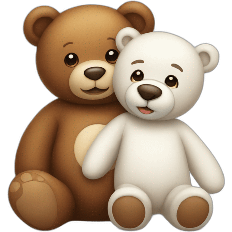 brown teddy bear and white teddy bear in love emoji