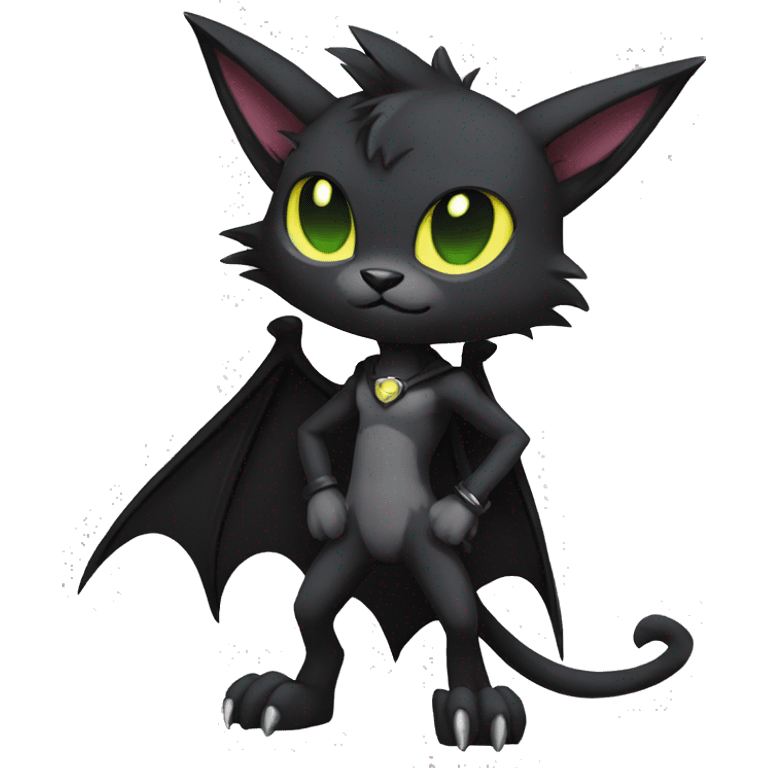 Black Anthro Cool Punk Bat-Cat-Fakemon-sona Full Body emoji