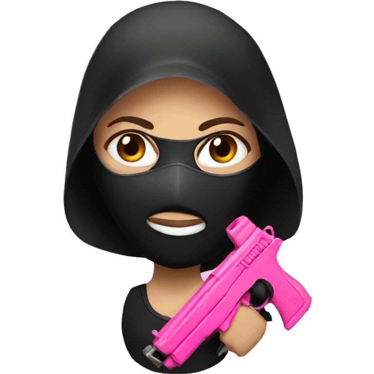 girl in black mask with a pink gun emoji