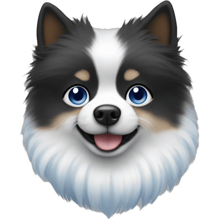 a small spitz with black and white fur, one eye brown and the other blue.  emoji