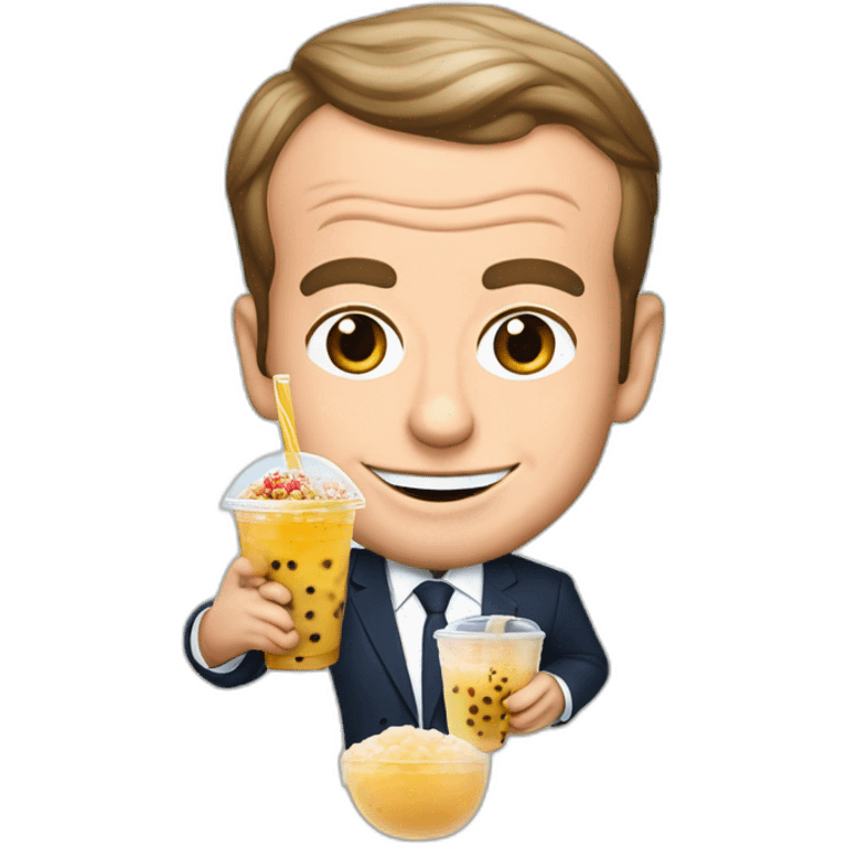 Emmanuel Macron qui bois un bubble tea emoji