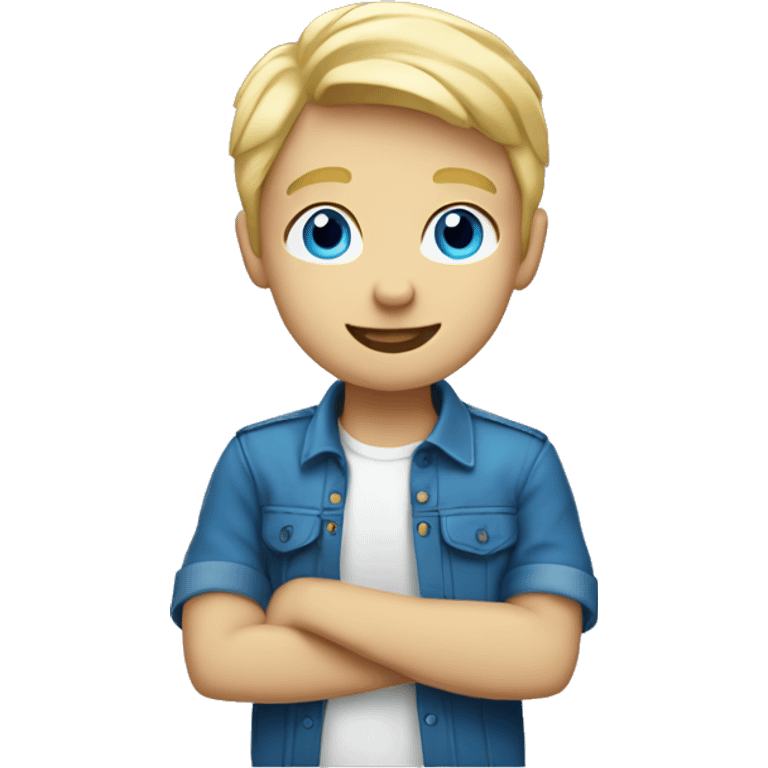 Blonde boy with medium short hair blue eyes waving to the camera emoji
 emoji