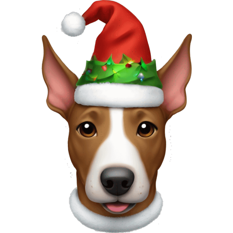 all brown bull terrier head with Christmas hat emoji