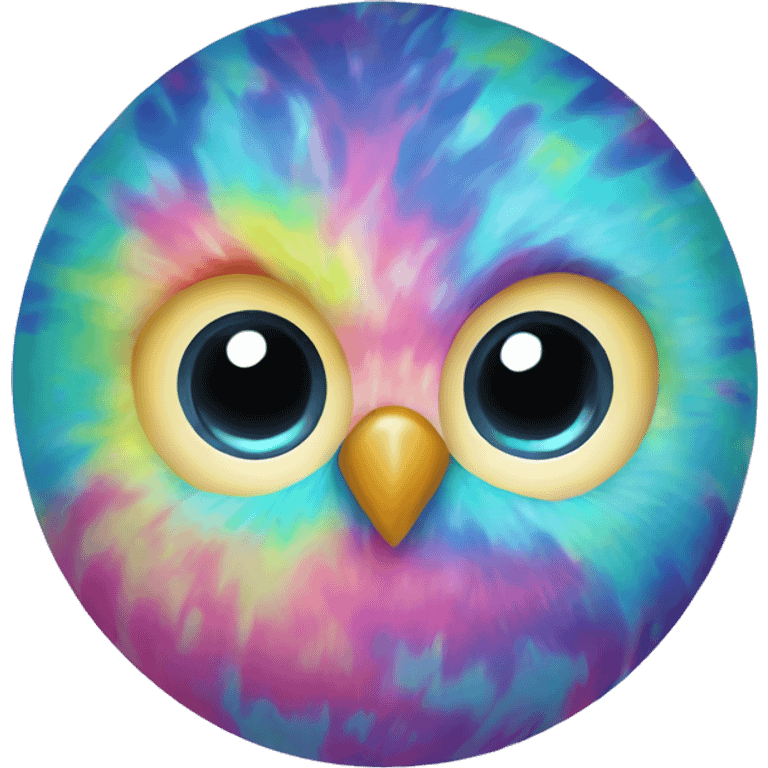 Kawaii colorful baby owl in a tie dye globe emoji