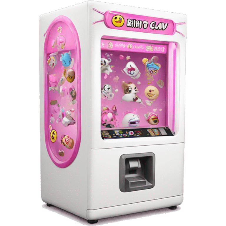 white claw machine with pink toys inside emoji