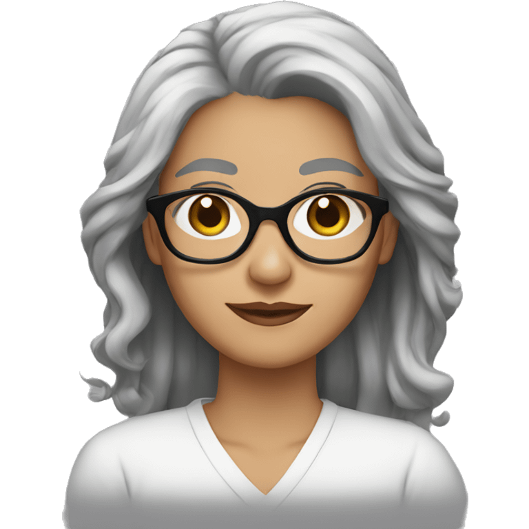 Brown eyebrows White skin woman gray hair black glasses emoji