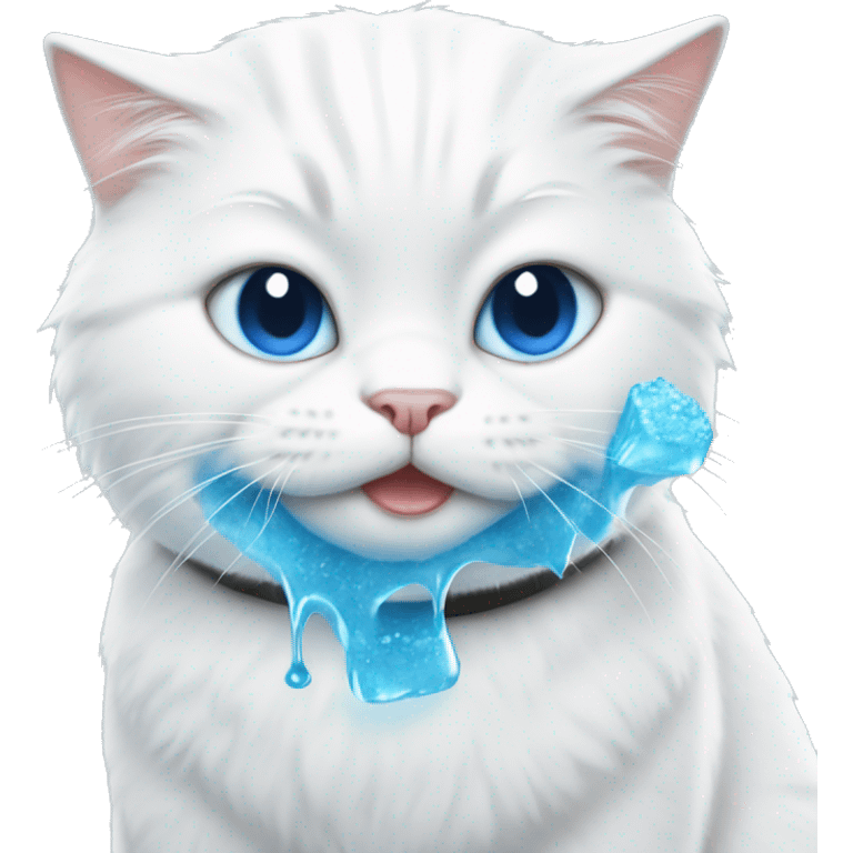 white cat with blue ice eating oreo emoji