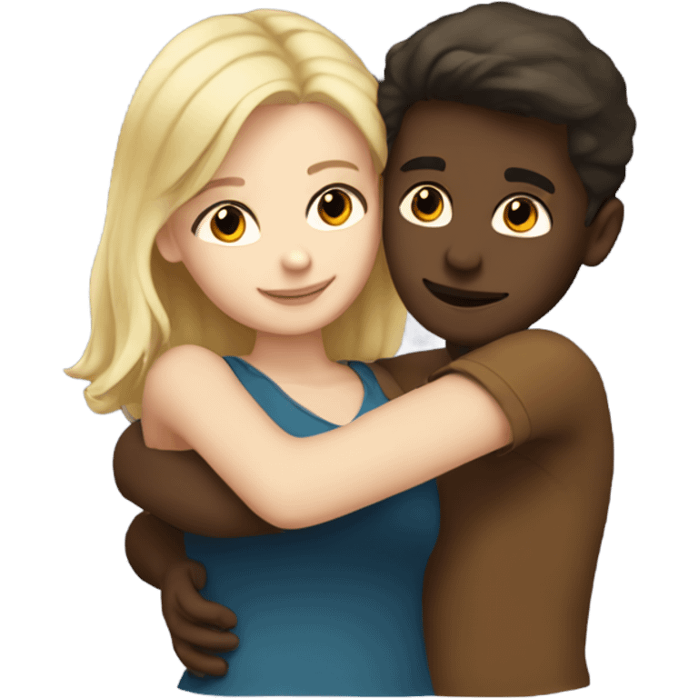 White skin Boy with dark brown hair hugging a girl with blonde hair  emoji