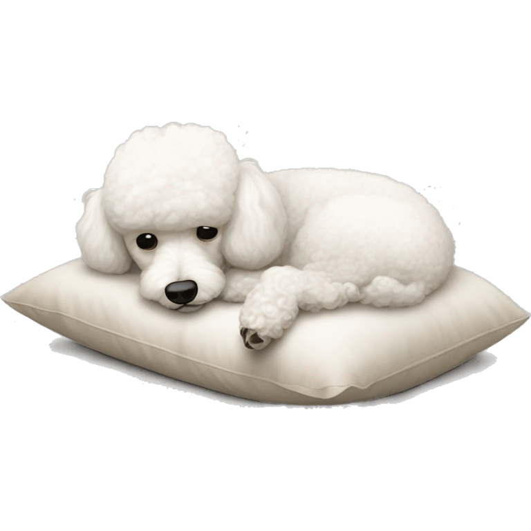 White cute small poodle sleeps on a pillow  emoji