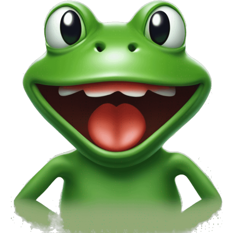 a a green anthropomorphic frog with red lips, and he is smiling. He is from Furie's 2005 comic Boys Club emoji