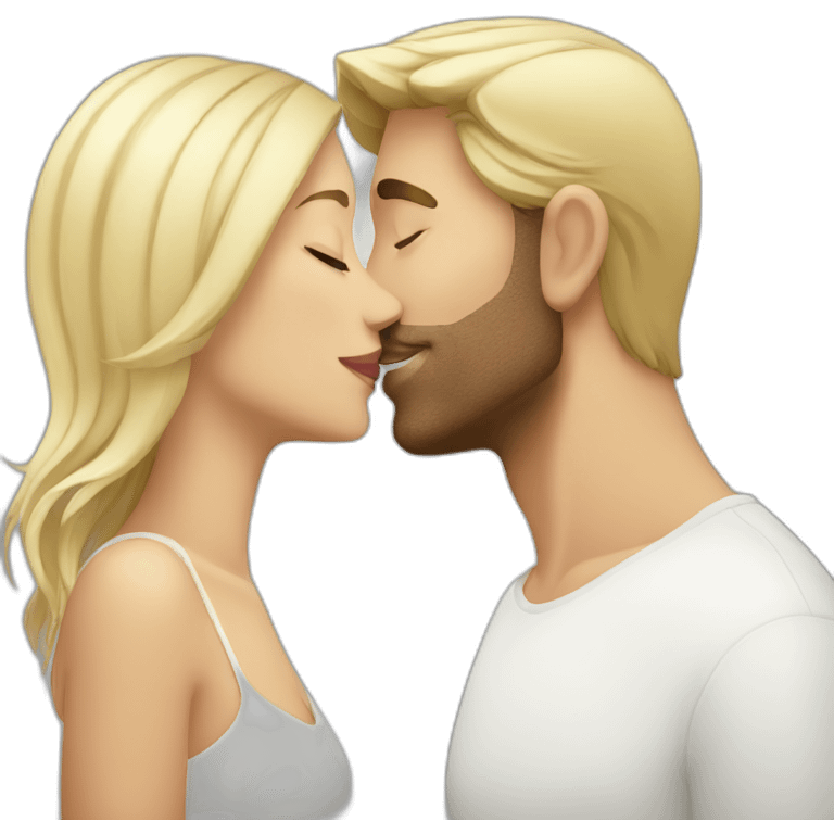 Blond guy kissing brunette emoji