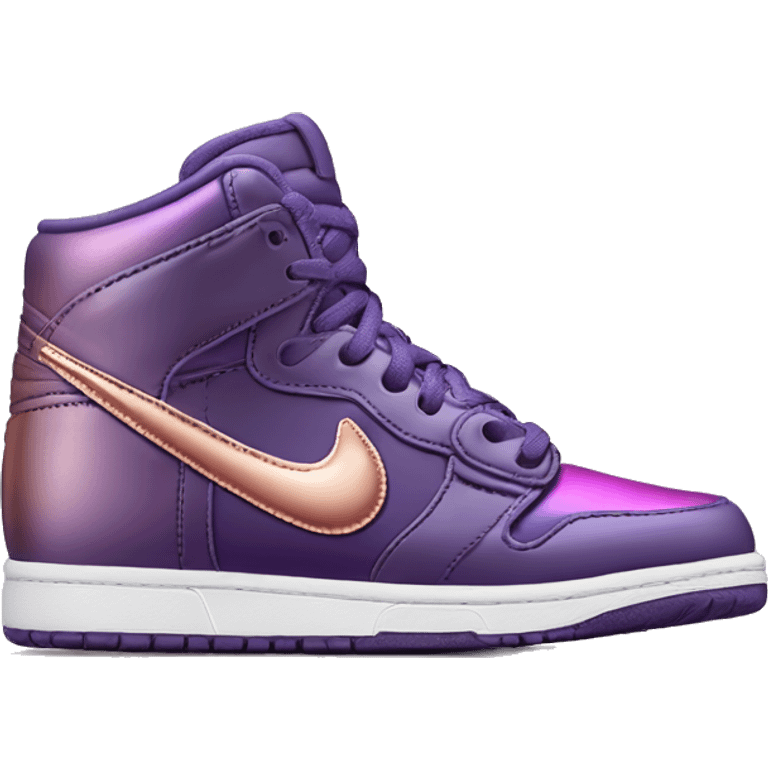 Realistic pair of metallic dark purple to rose gold ombre Nike Sneakers Toe facing front. emoji