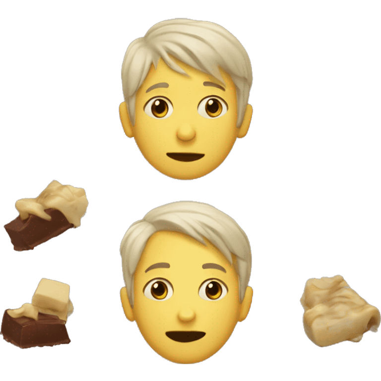 yellow skin boy with closed flat eyes eating chocolate emoji