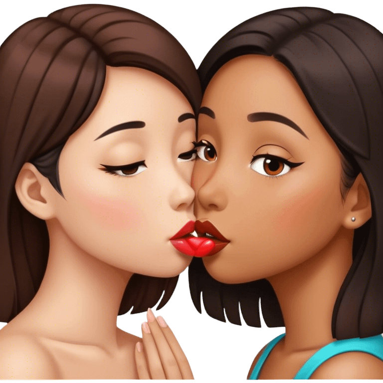 Chinese girl and brown girl kissing on the lips emoji