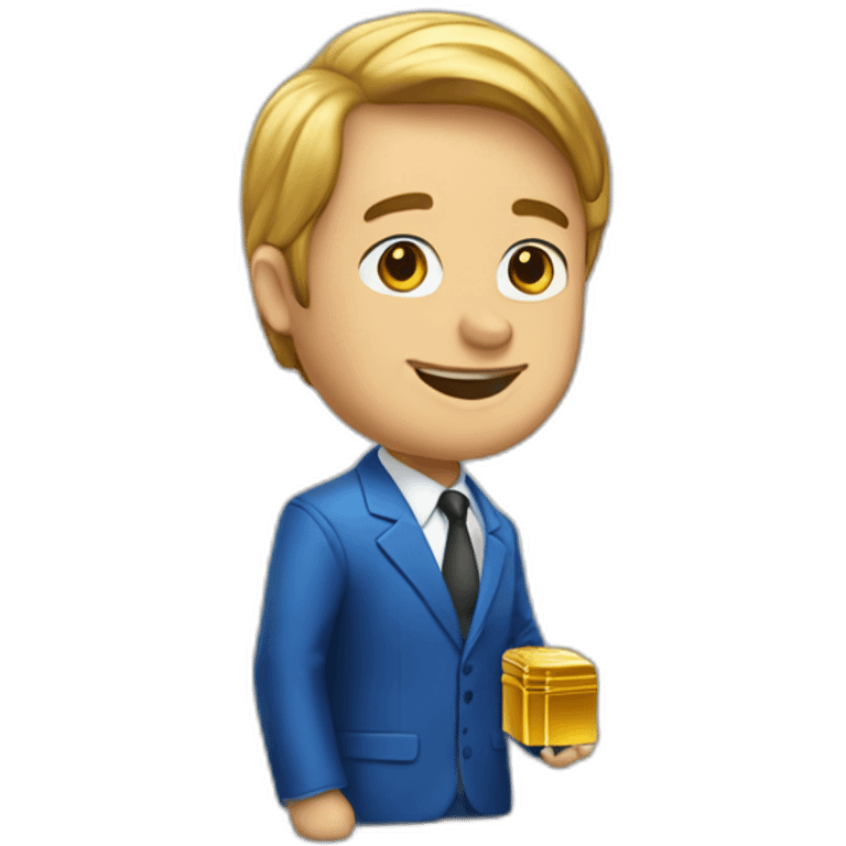 Realistoc-Posh-man-with-blue-suit-offering-goldbar emoji