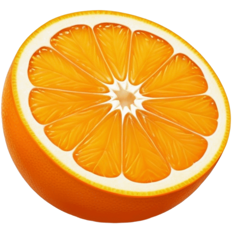 Cinematic juicy orange, sliced open to reveal glistening, bright citrus flesh, soft golden highlights, fresh and refreshing, natural and vibrant. emoji