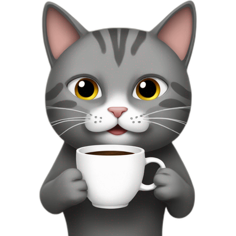 cat drinking coffee and saying meow emoji