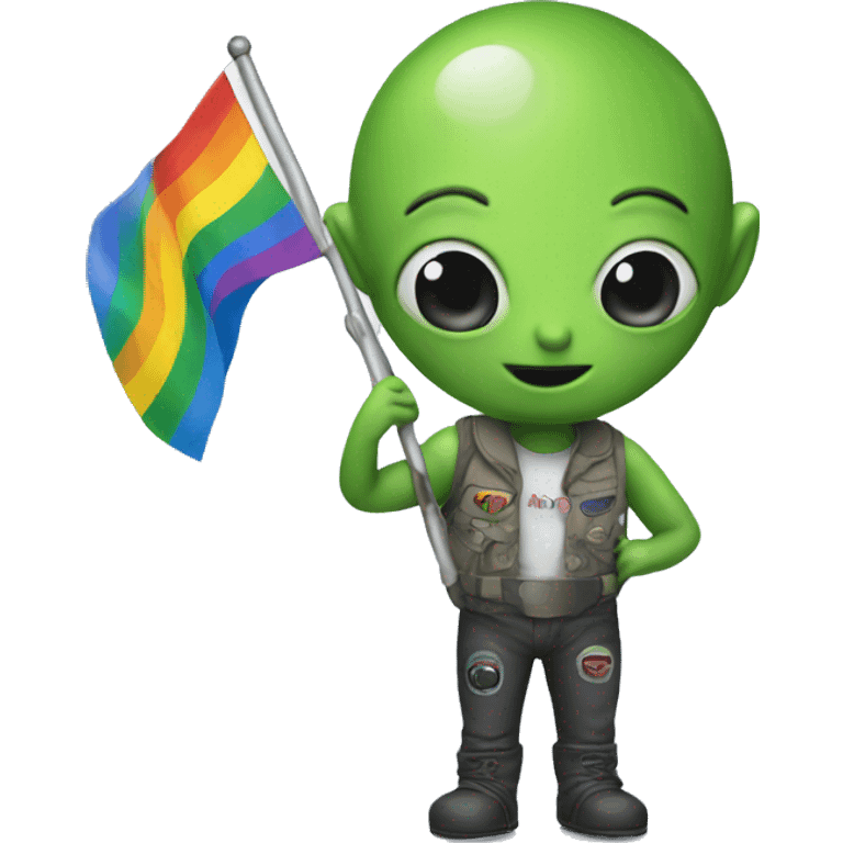 An alien holding gay flag emoji