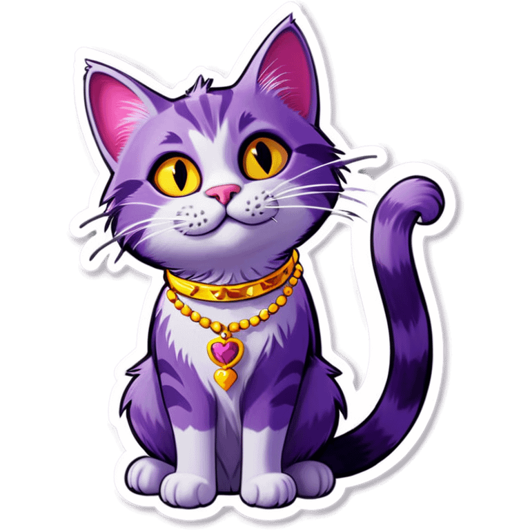 Purple cat with a necklace ￼ emoji