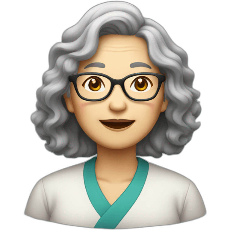 Chinese senior lady wear glasses with wavy long wavy hair emoji