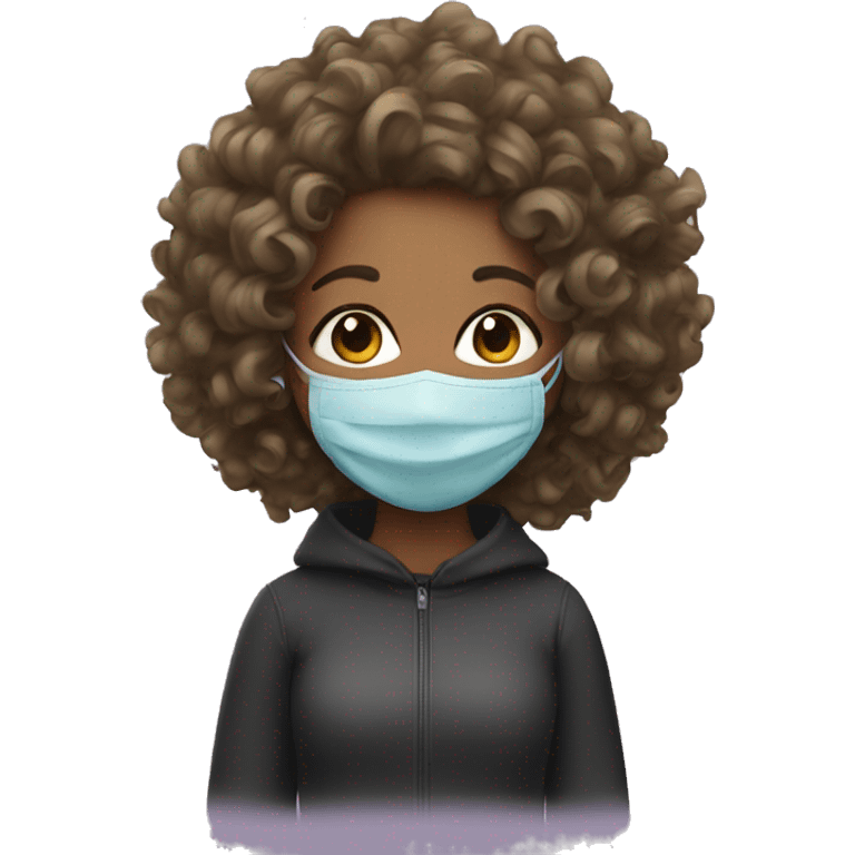 girl with curly hair and a mask emoji