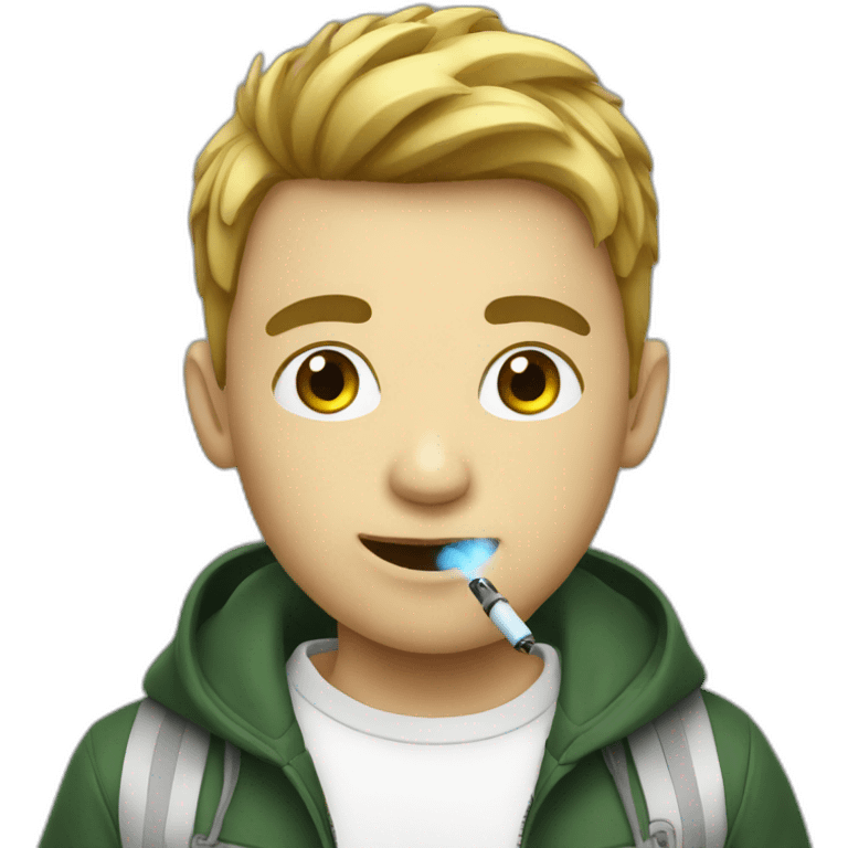 a boy using a vape emoji