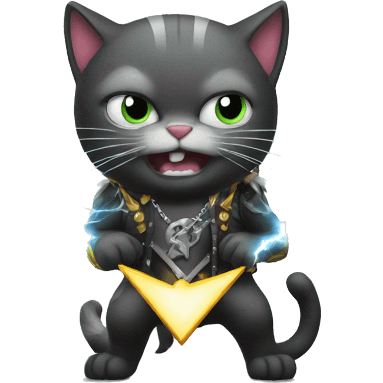 Heavy metal cat with lightning giltar emoji