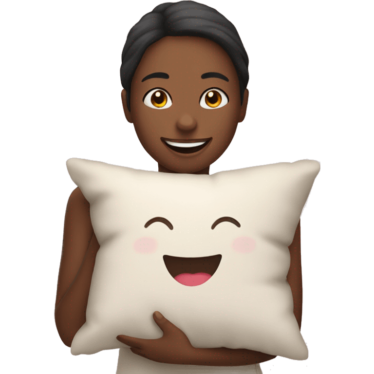 Happy girl holding her pillow emoji