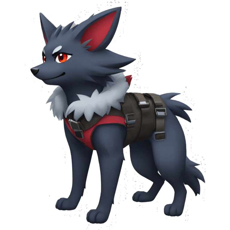 Cool Edgy Zorua-Zoroark-Mightyena with a collar and harness full body emoji