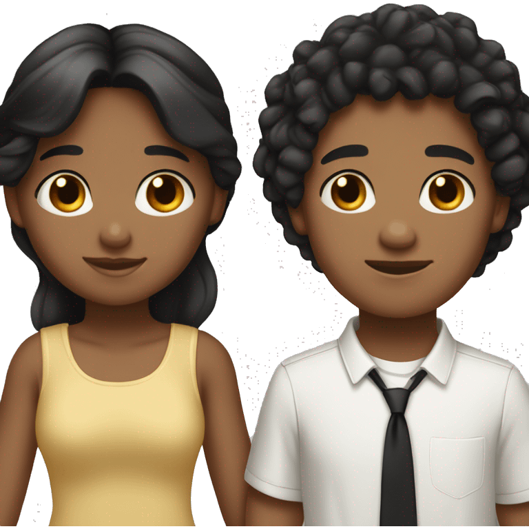 a girl and boy couple holding hands the boy has light brown skin with black curly hair the girl has straight black hair with lightskin emoji