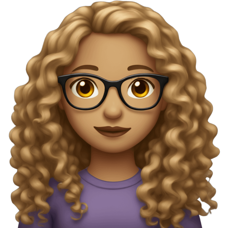 a girl with light brown long curly hair, light skin, hazel eyes, glasses and heart shaped lips emoji