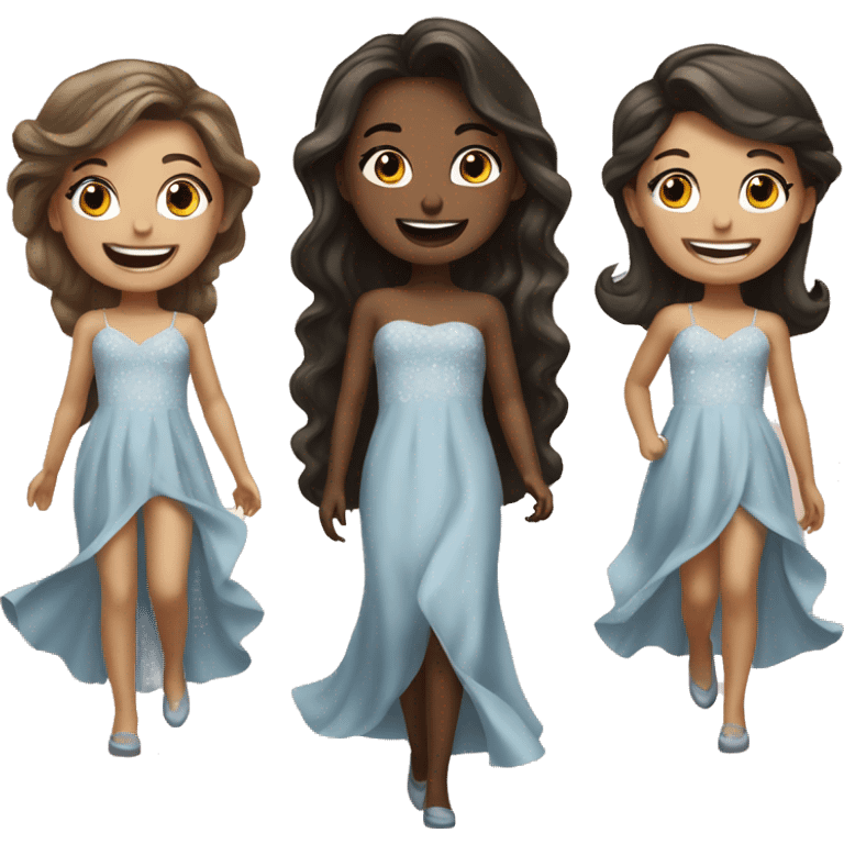 happy girls in elegant dresses emoji