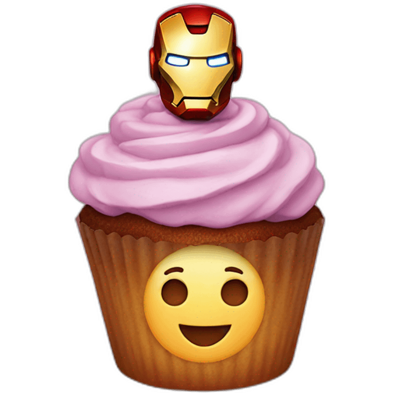 Happy cupcake with iron man on top emoji