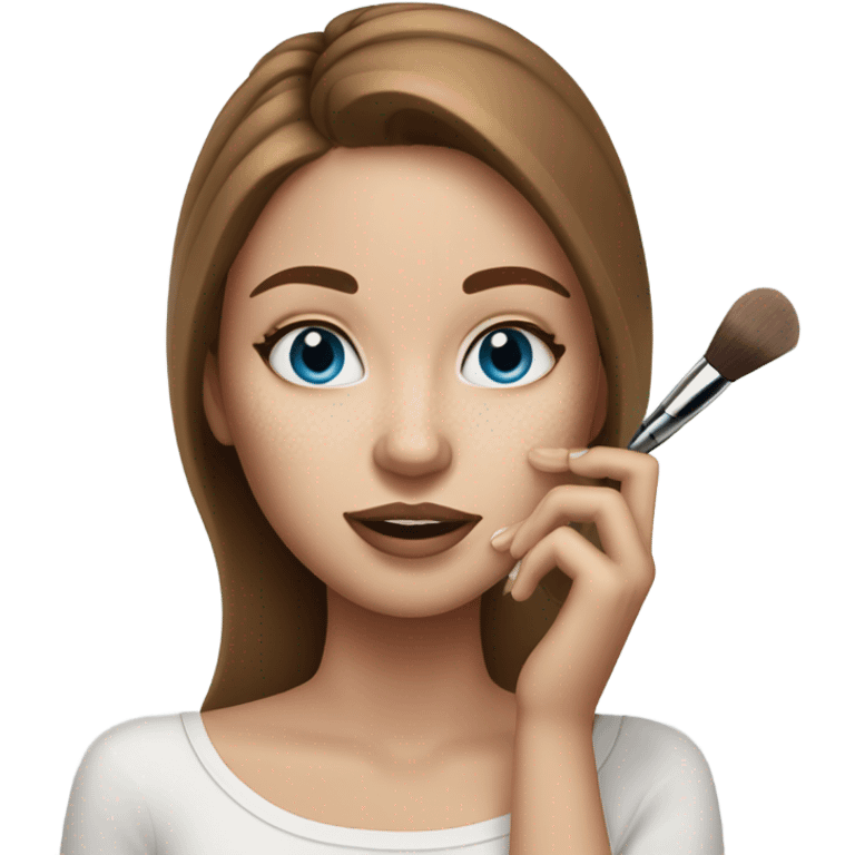 Girl doing her makeup on white skin while having Brown hair and blue eyes and freackles emoji